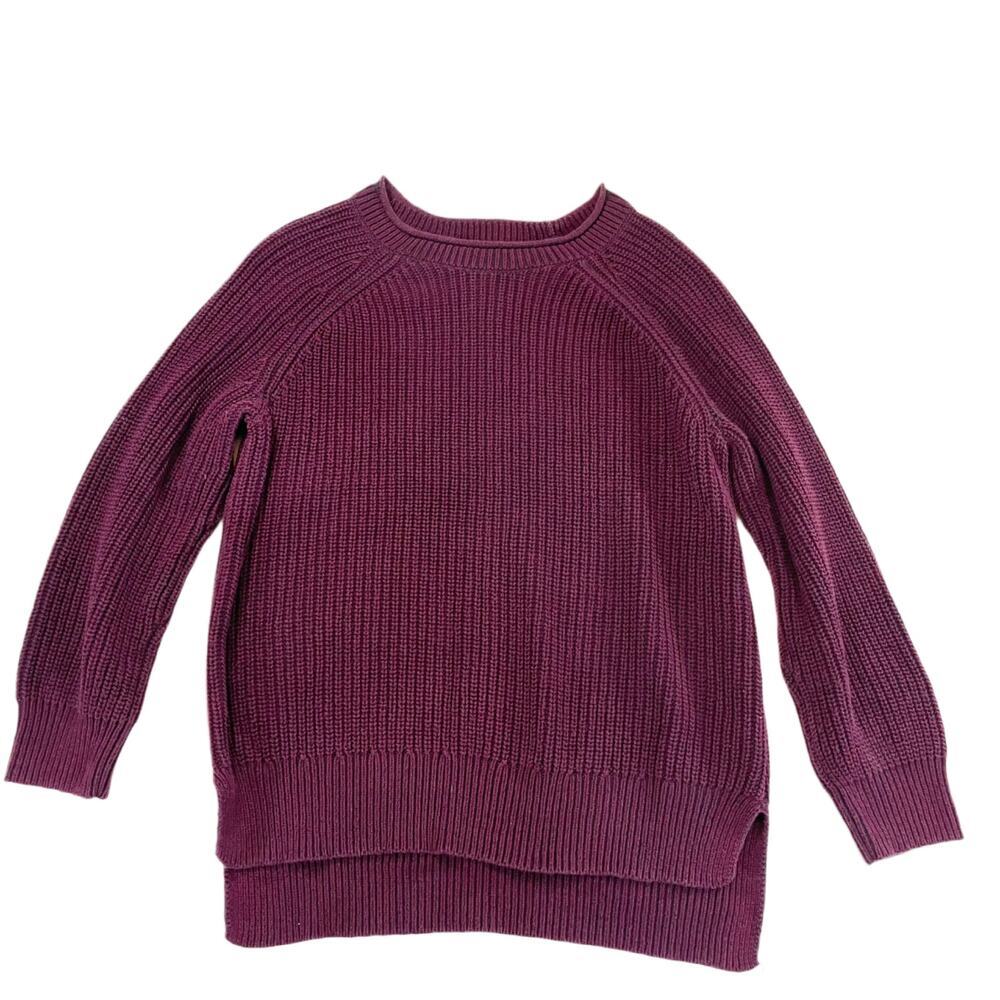 Ellen Tracy Women's L Port Marl Ribbed Chunky Knit Raglan Pullover Sweater Red